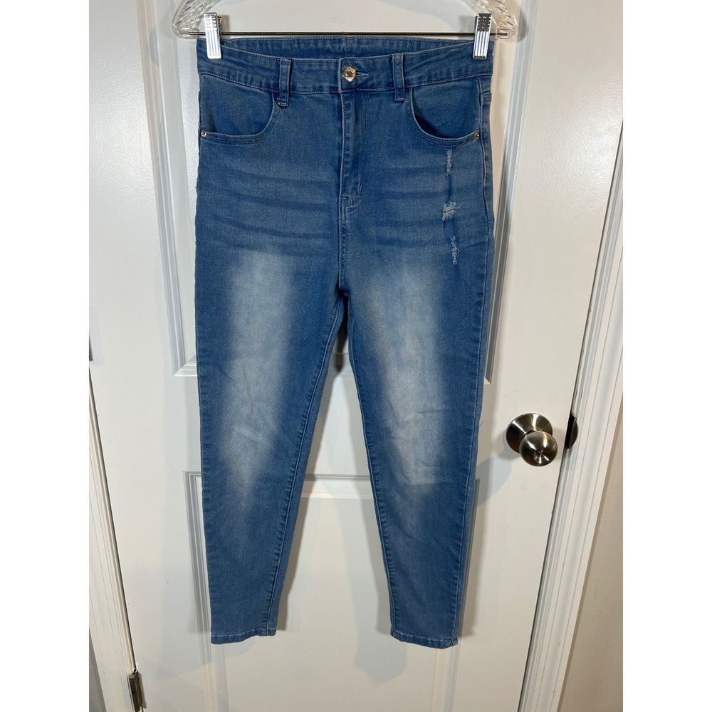 SHEIN Women Skinny Jeans Distressed Light Wash Blue Size L 8/10